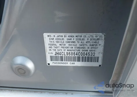 2004 Acura Tsx из США, поврежденный, VIN JH4CL96864C004532